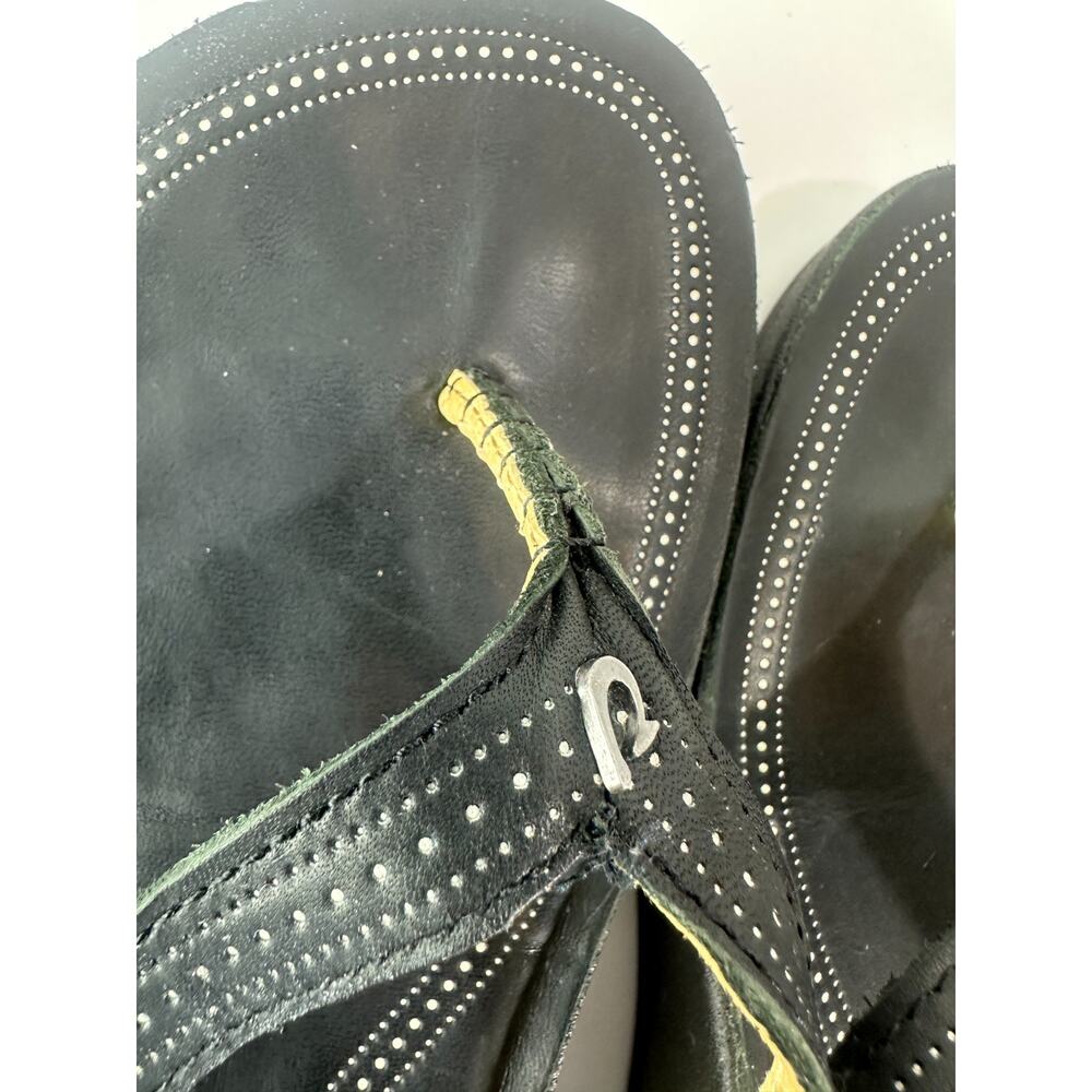 Olukai Ola Full Grain Leather Flip Flops Black Slides Women's Size 10 Sandals - Picture 6 of 14